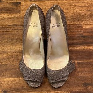 Stuart Weitzman Silver Gold Open Toe Heels